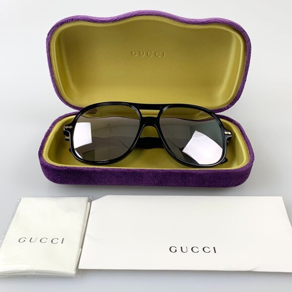 NIB  Gucci Silver and Black Aviator Men\'s Sunglasses main image 6